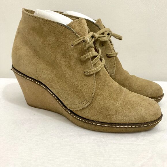 J Crew MacAlister Tan Suede Leather Wedge‎ Heel Ankle Bootie in Flax Womens 8 - Picture 1 of 11